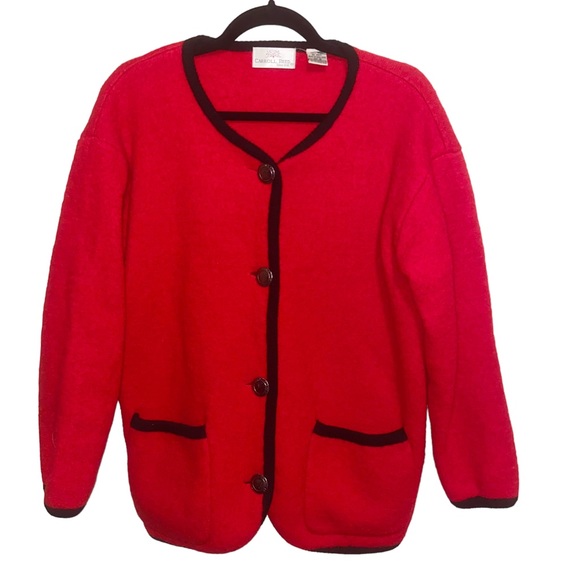 Vintage Carroll Reed Boiled Wool Cardigan Sweater Jacket Womens Medium Button - Picture 1 of 11